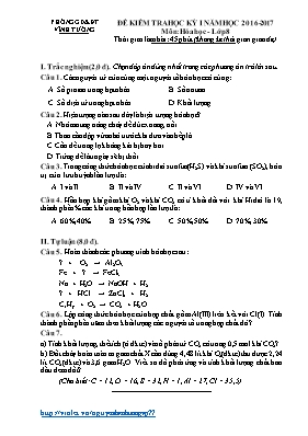 Đề kiểm tra học kỳ I năm học 2016 - 2017 môn Hóa học lớp 8